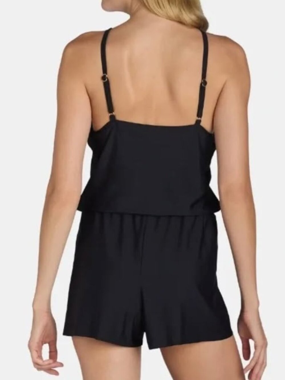 Time & Tru Women’s One Piece Swimsuit Romper Black Size Medium NEW - Picture 2 of 2